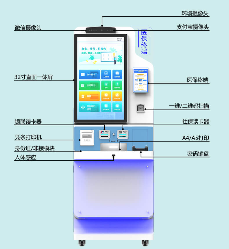 醫(yī)院專用32寸直面醫(yī)保終端 預(yù)約掛號(hào)建檔一體機(jī) 高效自助不排隊(duì)